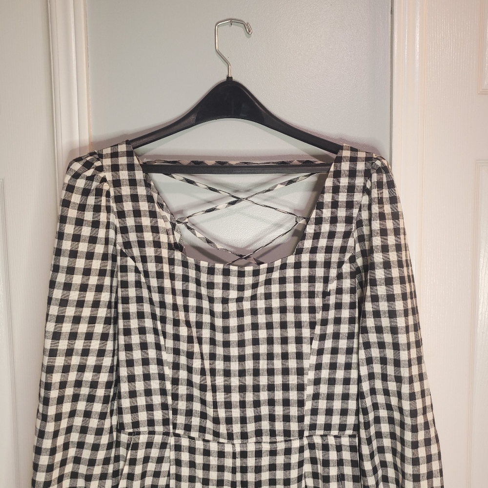 Gingham Jumpsuit with Lace Up Back